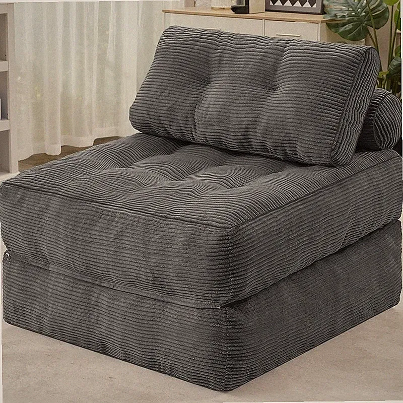 3-in-1 Convertible Corduroy Futon Sofa Bed W/ Dual-Pillow Support Small Spaces