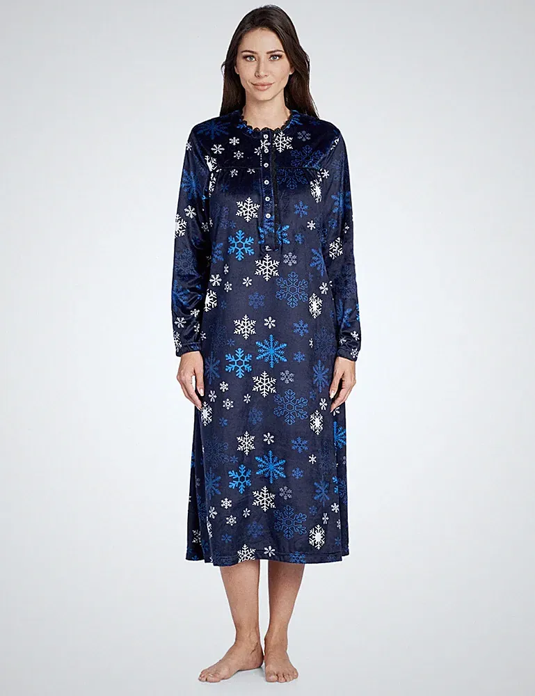 Ashford & Brooks Women's Fleece Long Sleeve Nightgown Lounger Sleep Robe Dress