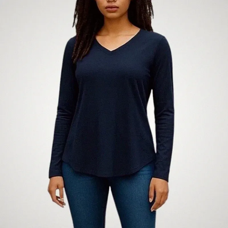CAbi #4192 Recline V-Neck Long Sleeve Cinch Back Tee in Navy Blue Size Small