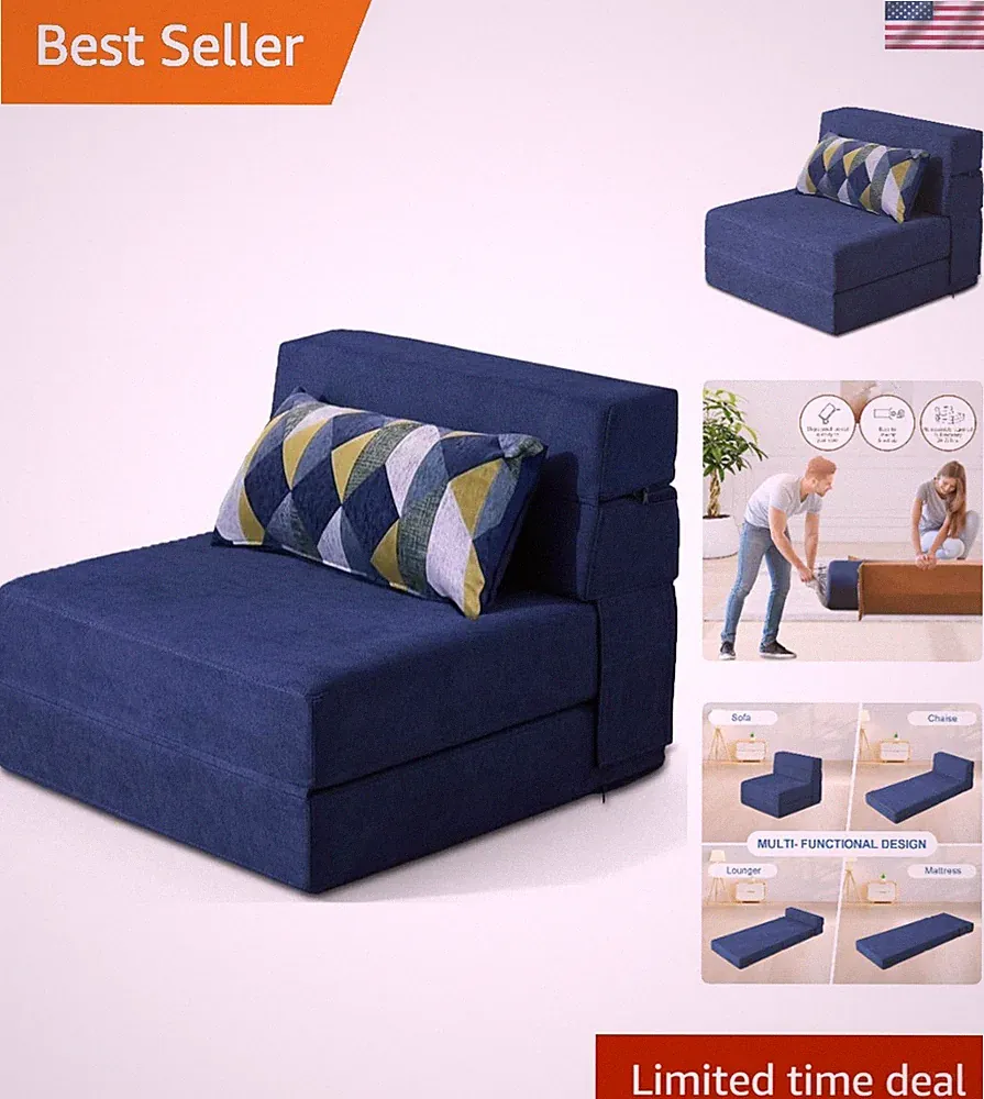Compact Convertible Sleeper Chair Bed in Dark Blue - Perfect for Small Spaces