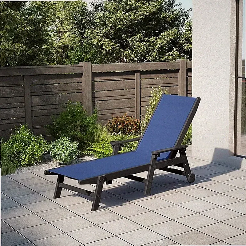 Domi Outdoor HDPE Chaise Lounge w/Arms,Reclining Backrest for Patio,Navy Blue