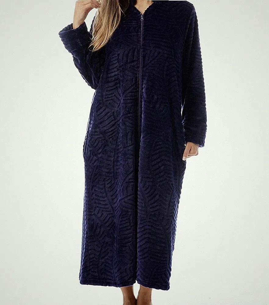 Just Love Textured Plush Zipper Lounger Robe for Women Sz Small S navy blue