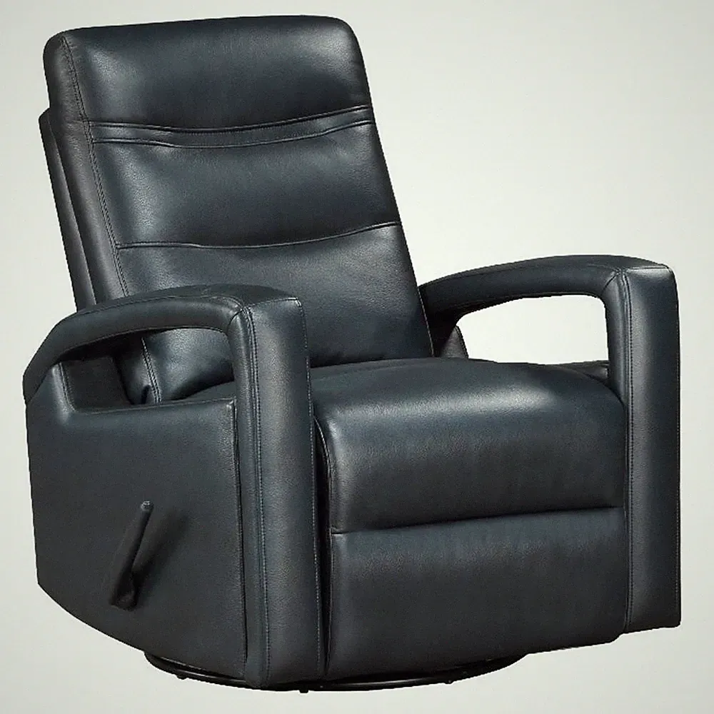 Kamo Manual Recliner Swivel Chair- 32 Inch- Navy Blue Faux Leather