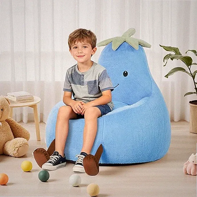 Kids Bean Bag Chair Stuffed Toddler Couch w/ Faux Rabbit Fur Cover for Teens Kid
