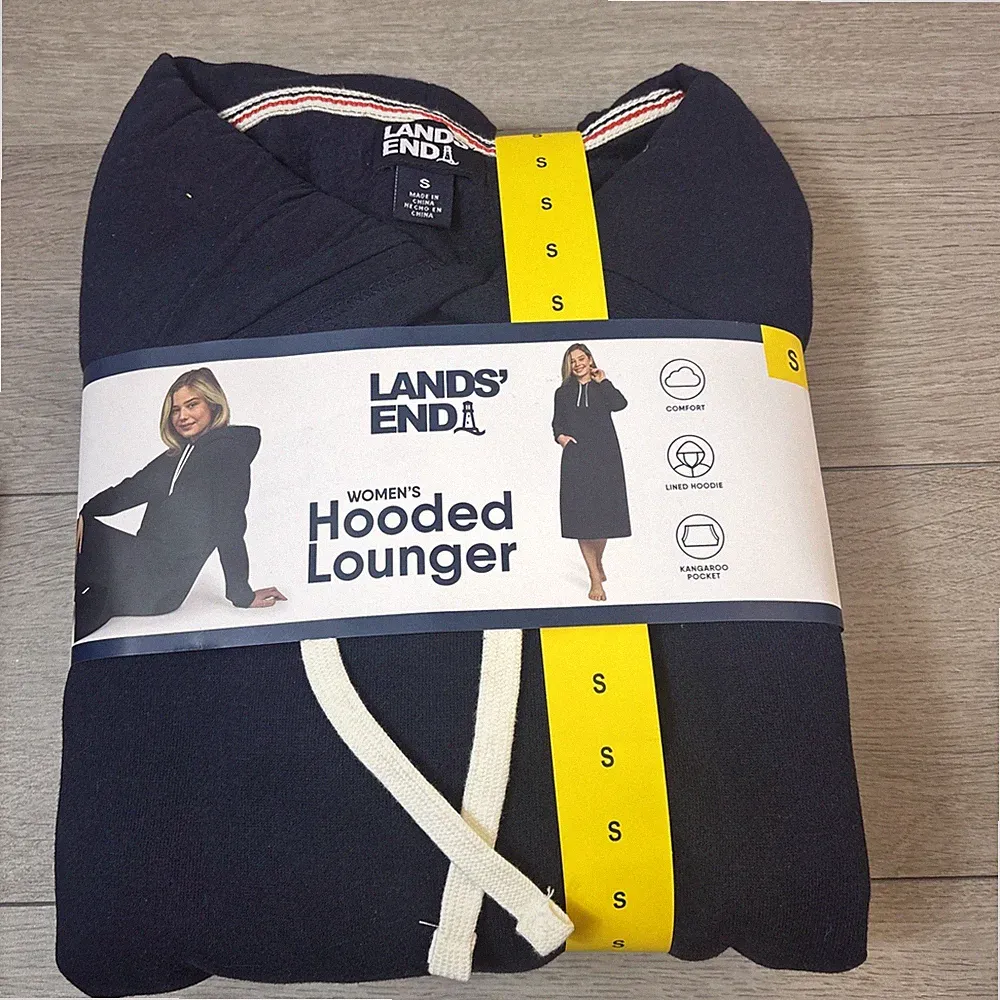 Lands' End Hooded Lounger Women’s Size: Small NAVY Cotton Blend, Pocket Hoodie S