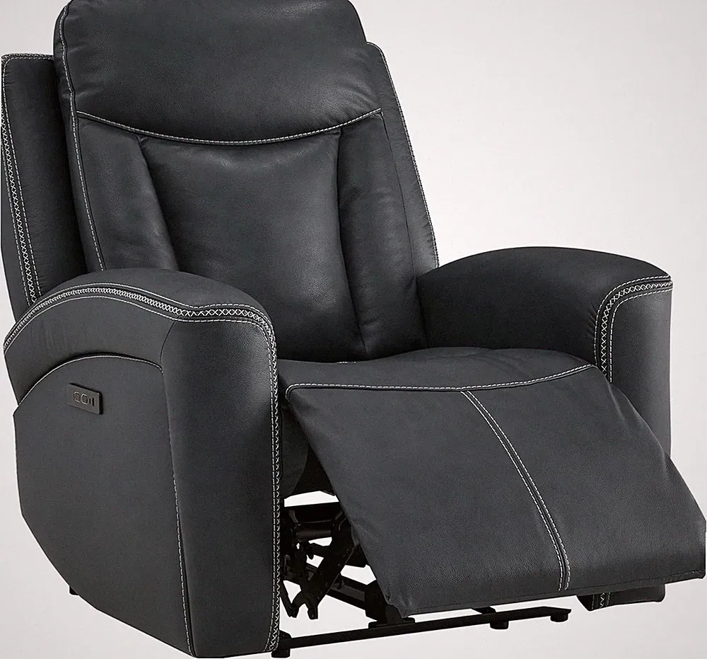 Leather Power Recliner Chair with Adjustable Headrest & USB Ports, Navy Blue