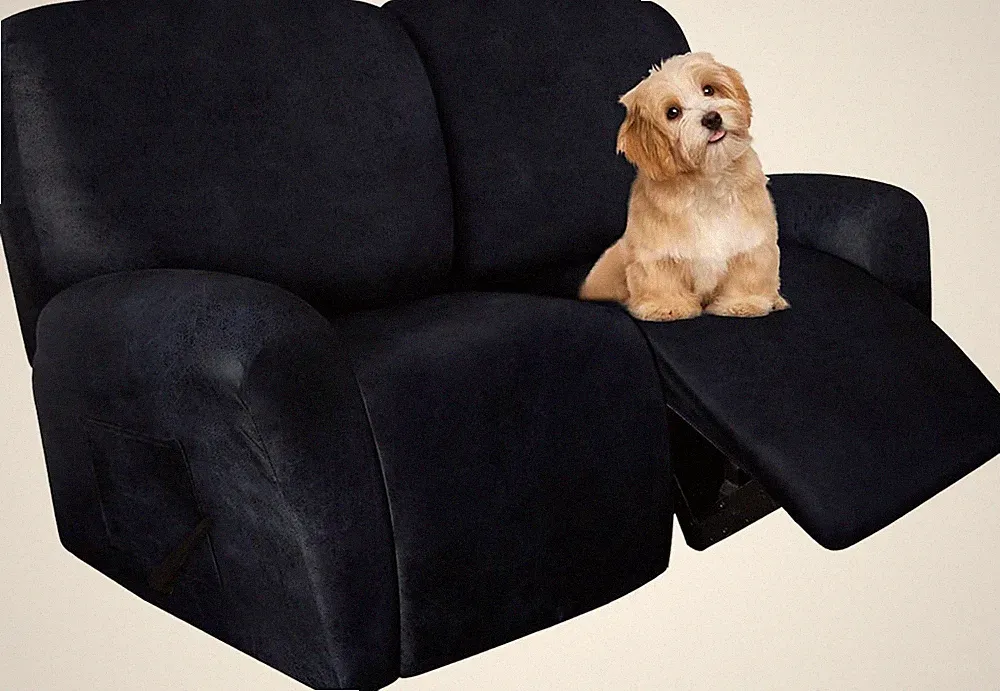 Navy Blue Loveseat Recliner Slipcover - 6-Piece Stretch Leather Protector