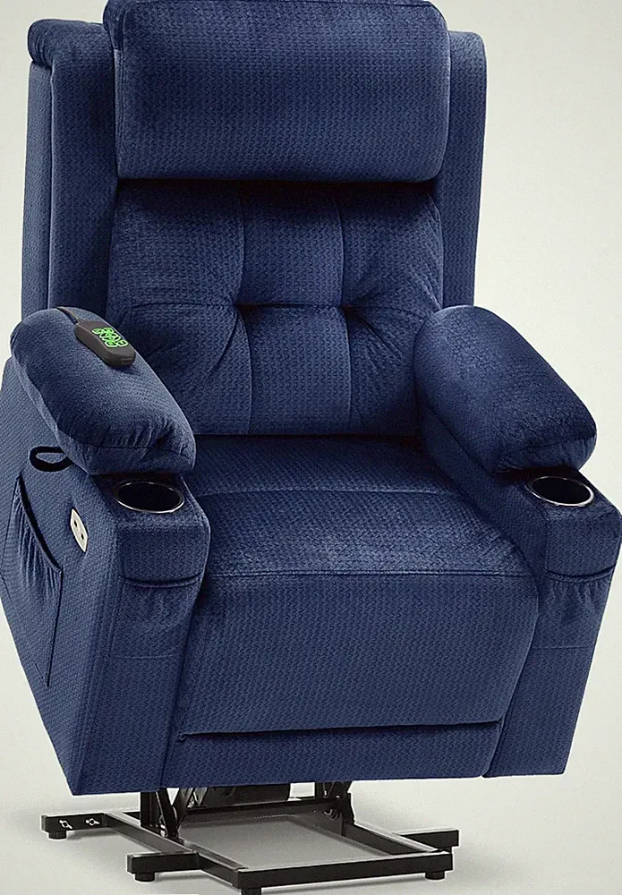 Navy Blue Power Lift Recliner with Massage, Heat & USB for Elderly Comfort