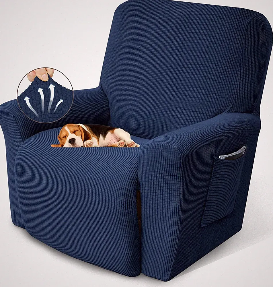 Navy Blue Recliner Chair Cover - Stretch Slipcover for Pets & Kids