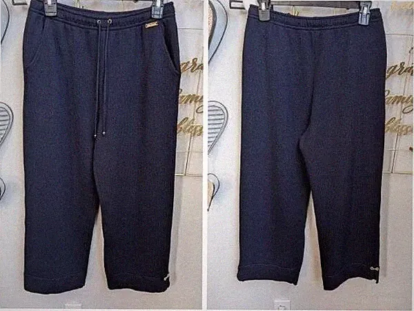 Navy ST JOHN Santana Knit Wide Crop Lounger "Sweat" Pants SM