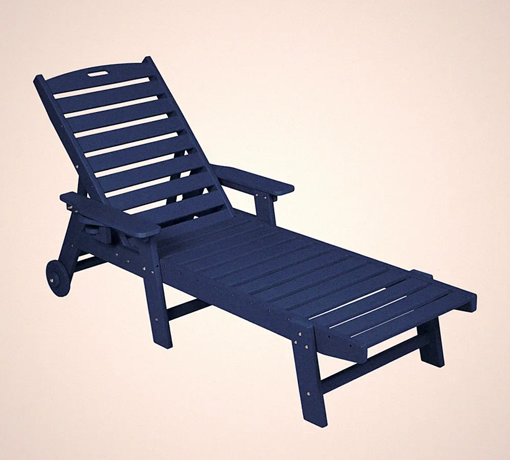 Outdoor Chaise Lounge Chair Adjustable Patio Reclining Bench Lounger Navy Blue