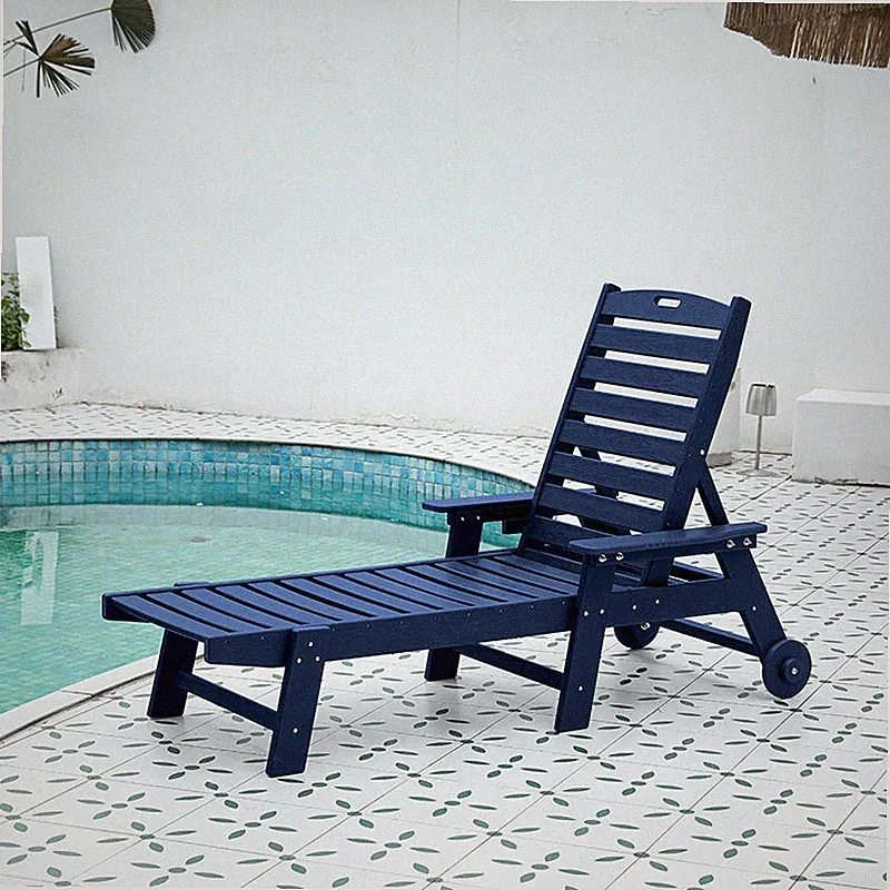 Outdoor Chaise Lounge Chair Adjustable Patio Reclining Bench w/Wheels&Cup Holder