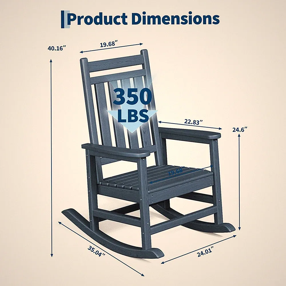 Outdoor HDPE Rocking Chairs Set of 2 Patio Porch Rockers High Back with Table