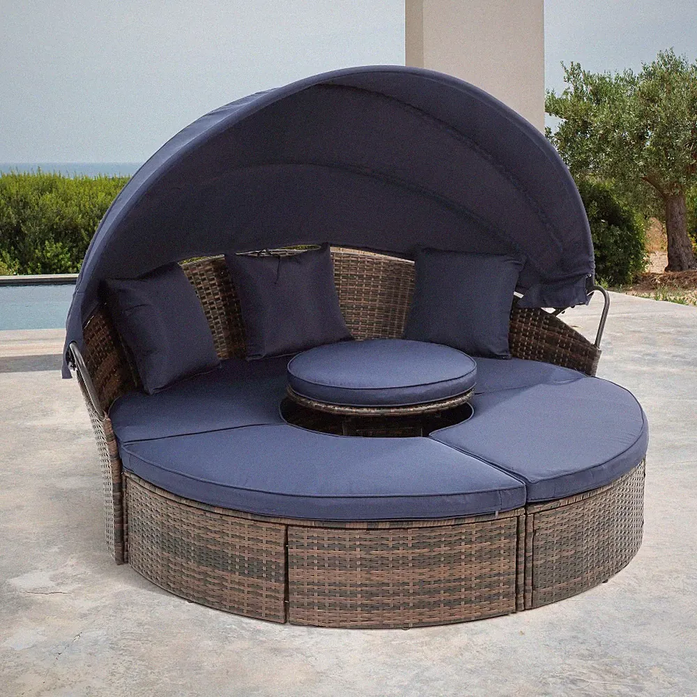 Outdoor Wicker Lounge Sofa Bed Pool Lounger Patio Furniture Daybed Canopy Table