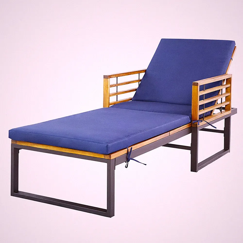 Patio Cushioned Chaise Lounge Chair Adjustable Reclining Lounger Navy 800 lbs