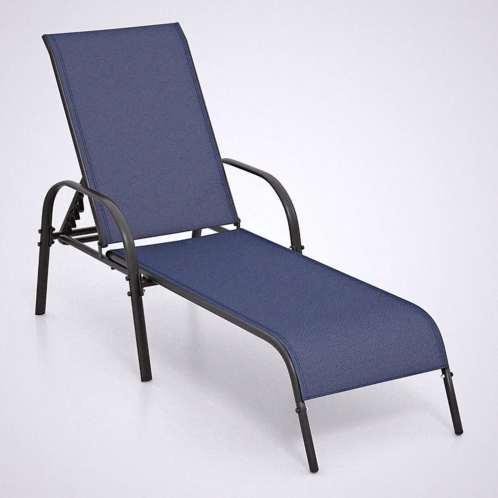 Patio Lounge Chair Chaise Adjustable Reclining Armrest Navy