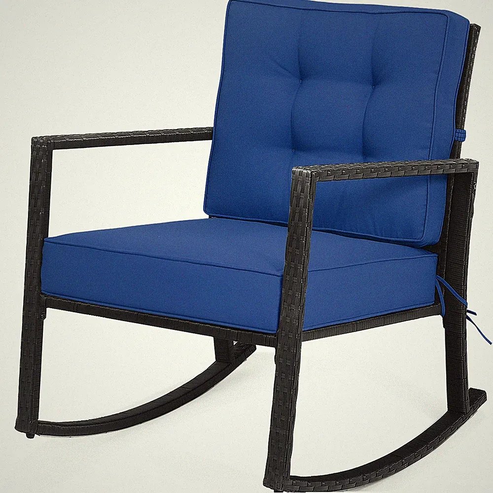 Patiojoy Outdoor Wicker Rocking Chair Glider Rattan Rocker Recliner with Cushion