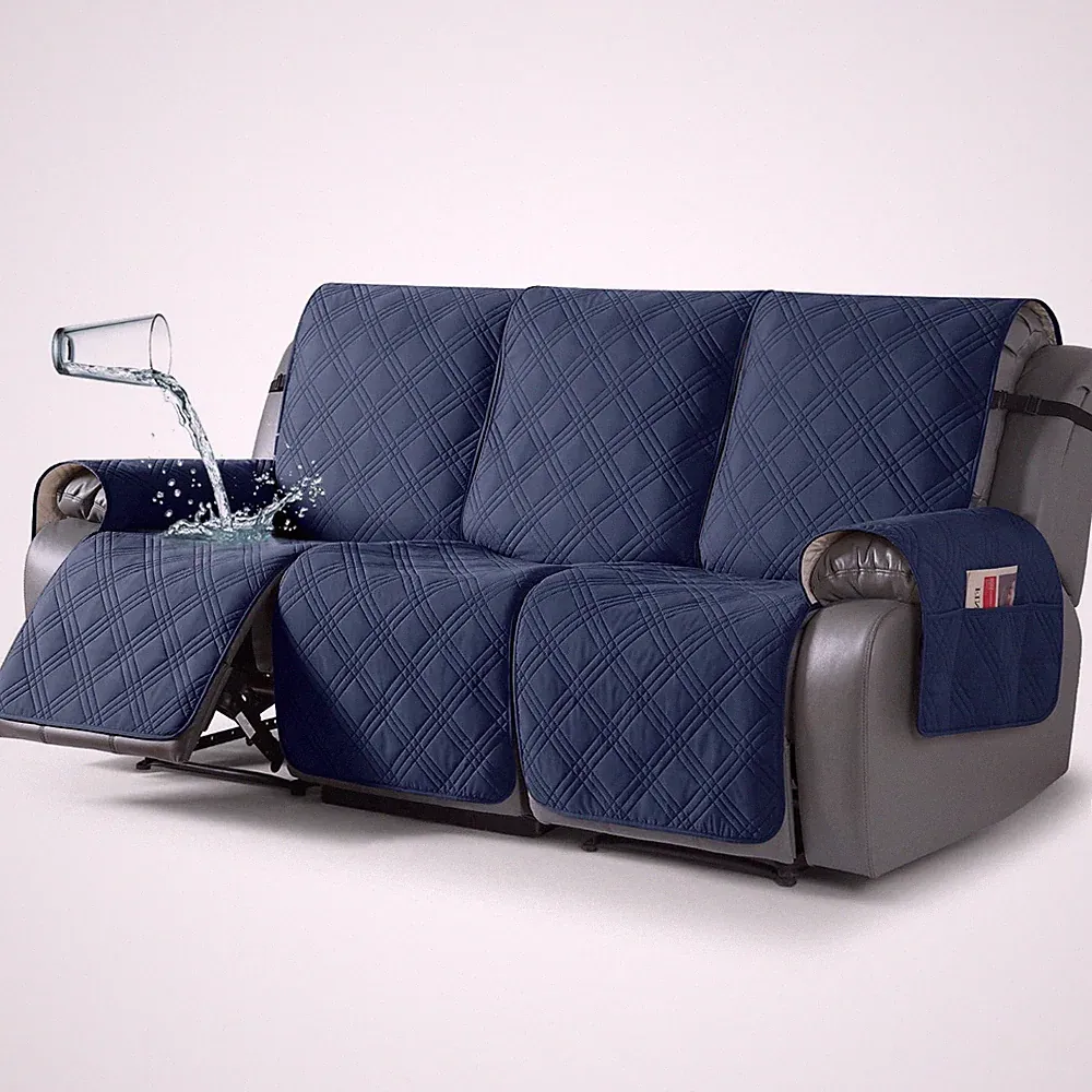 Pet Owners Kids Recliner Sofa Cover 3 Seater Waterproof Navy Blue