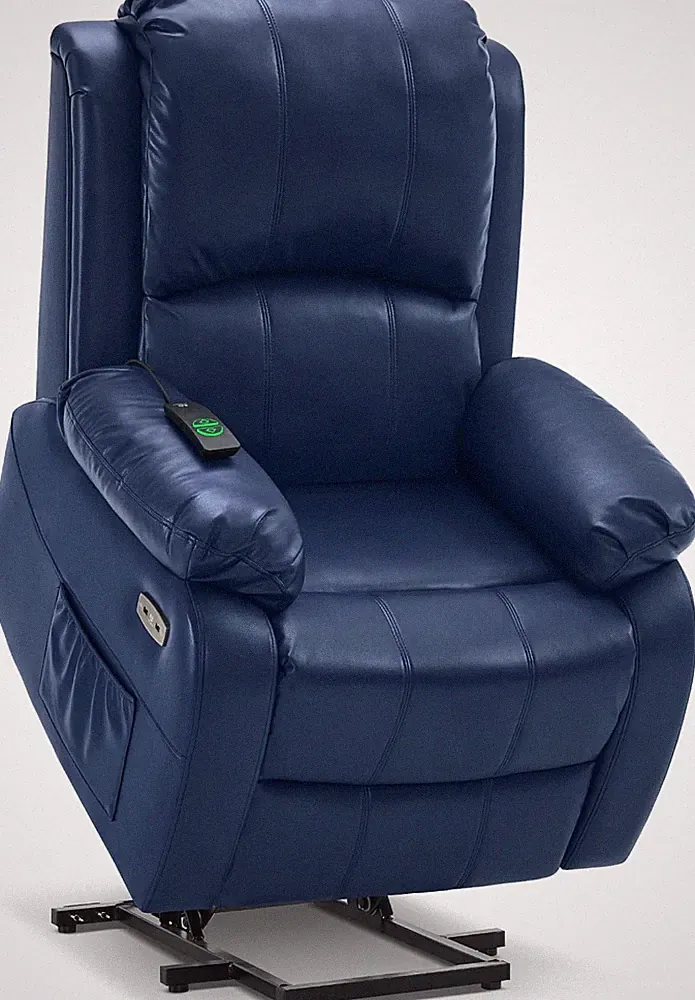 Petite Power Lift Recliner Chair with Massage & Heat - Navy Blue