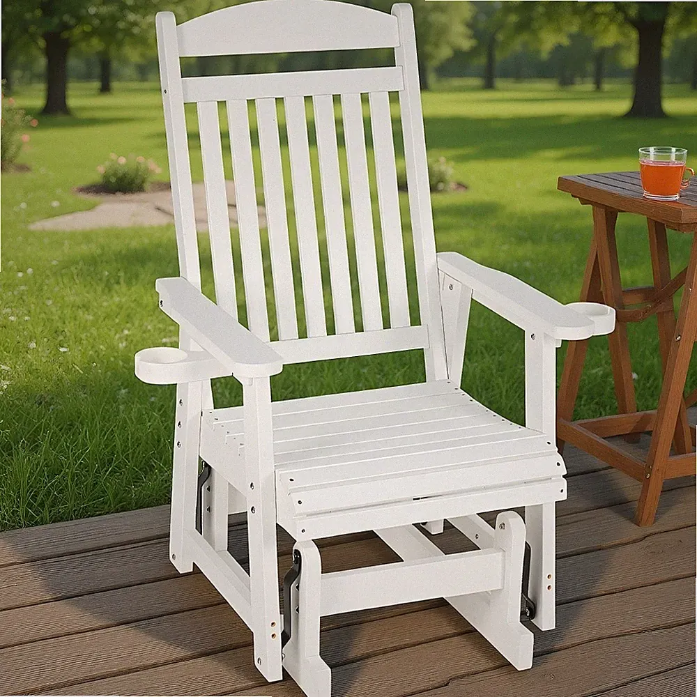 Poly Lumber Patio Single Glider W/Cup Holder All-Weather Resistant Outdoor