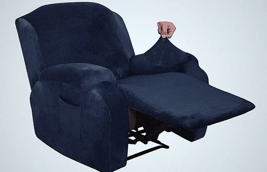 Recliner Chair Cover 4 Piece Velvet Stretch Slipcover Navy Blue Armchair XINEAGE