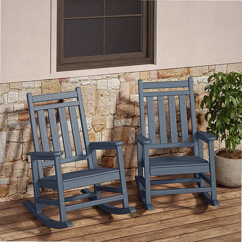 Set of 2 Poly Lumber Rocking Chairs HDPE All Weather Patio Porch Rocker White