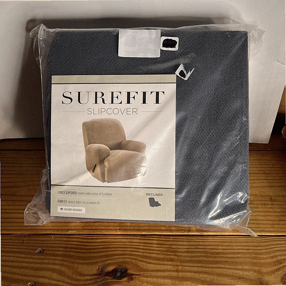 Sure Fit Stretch Recliner Slipcover Storm Blue Textured Chair Cover
